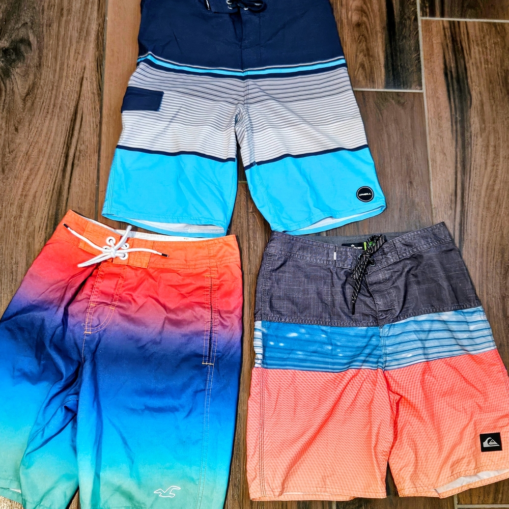 Hollister, Quicksilver, O'Neill Kids Swim Trunk Trio - Multi Vibrant Colors